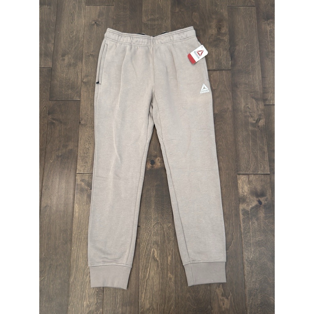 NWT Reebok Mens Slim Fit Beige Cuffed Cotton Sweat Pants Size M Adjustable Waist